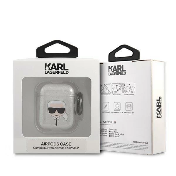 Karl Lagerfeld KLA2UKHGS kryt AirPods srebrny/strieborný Glitter Karl`s Head